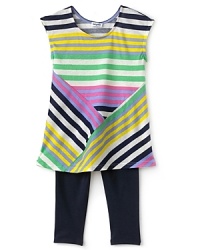 Splendid Littles' mixes up her stripey style with this cute top featuring overlapping stripe patterns and a flared hem that add depth and movement to her look. Paired with the solid leggings, it's a complete look she'll rock all season long. Splendid Littles' mixes up her stripey style with this cute top featuring overlapping stripe patterns and a flared hem that add depth and movement to her look. Paired with the solid leggings, it's a complete look she'll rock all season long.