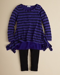 Splendid Littles' sweet shirt and legging set are resplendent in stripes, contrasting the striking print with a solid bottom. Splendid Littles' sweet shirt and legging set are resplendent in stripes, contrasting the striking print with a solid bottom.