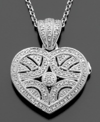 An extra-special accessory to wear close to your heart. This beautiful heart locket pendant features round-cut diamond (1/3 ct. t.w.) set in sterling silver. Approximate length: 18 inches. Approximate drop: 1-1/4 inches. An extra-special accessory to wear close to your heart. This beautiful heart locket pendant features round-cut diamond (1/3 ct. t.w.) set in sterling silver. Approximate length: 18 inches. Approximate drop: 1-1/4 inches.
