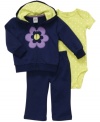 Keep her blooming throughout the day in this adorable bodysuit, hoodie and pant set from Carter's.