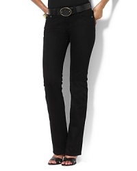 These straight-leg jeans are designed in stretch cotton denim for comfort and a flattering fit. Moderate low-rise waist, sleek hip. Zip fly with shank closure. Five-pocket style with metal rivets at points of wear. Back right pocket features the signature LRL embroidered logo. Leather logo patch accents the back waist. Inseam, about 29. These straight-leg jeans are designed in stretch cotton denim for comfort and a flattering fit. Moderate low-rise waist, sleek hip. Zip fly with shank closure. Five-pocket style with metal rivets at points of wear. Back right pocket features the signature LRL embroidered logo. Leather logo patch accents the back waist. Inseam, about 29.