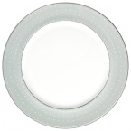 The embodiment of simplicity and grace, platinum bands and pure white stitches with raised dots adorn a pearlescent linen border. Inspired by the silk fabrics in Monique's evening gown designs, pearlized blue and tan accent colors create a look that is both elegant and beautifully serene.