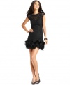 A fully feathered hem and fitted lace overlay give this Jessica Simpson dress alluring, party-perfect appeal.