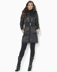 Faux-fur trim lends luxe style to a classic jacket, cut for a flattering fit with a belted waist in sleek microfiber. Faux-fur trim lends luxe style to a classic jacket, cut for a flattering fit with a belted waist in sleek microfiber.