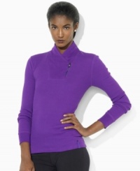 Sporty and feminine style impeccably mix in Lauren Ralph Lauren's must-have pullover, rendered in soft textured cotton with an asymmetrical zip closure at the collar for a modern finish. Sporty and feminine style impeccably mix in Lauren Ralph Lauren's must-have pullover, rendered in soft textured cotton with an asymmetrical zip closure at the collar for a modern finish.