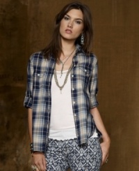 Denim & Supply Ralph Lauren's heritage-inspired plaid workshirt is designed with a slouchy silhouette for a comfortable yet chic addition to any wardrobe. Denim & Supply Ralph Lauren's heritage-inspired plaid workshirt is designed with a slouchy silhouette for a comfortable yet chic addition to any wardrobe.