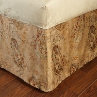 A faded, distressed paisley floral in shades of gold, green and red brings warmth and richness to this collection. Bedskirt is in matching paisley with a tailored center box pleat. A faded, distressed paisley floral in shades of gold, green and red brings warmth and richness to this collection. Bedskirt is in matching paisley with a tailored center box pleat.