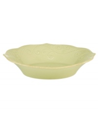 With fanciful beading and a feminine edge, this Lenox French Perle pasta bowl has an irresistibly old-fashioned sensibility. Hardwearing stoneware is dishwasher safe and, in a soft pistachio hue with antiqued trim, a graceful addition to any meal. With fanciful beading and a feminine edge, this Lenox French Perle pasta bowl has an irresistibly old-fashioned sensibility. Hardwearing stoneware is dishwasher safe and, in a soft pistachio hue with antiqued trim, a graceful addition to any meal.