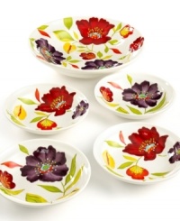Blossoming in the brightest hues, Chloe dinnerware sets the tone for cheerful dining. Hand-painted serving and single-portion bowls for pasta or salad work together in Laurie Gates' signature style for a table that always feel fresh. Blossoming in the brightest hues, Chloe dinnerware sets the tone for cheerful dining. Hand-painted serving and single-portion bowls for pasta or salad work together in Laurie Gates' signature style for a table that always feel fresh.