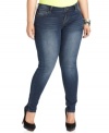 Sport the season's latest tops with Celebrity Pink Jeans' plus size skinny jeans, highlighted by a medium wash.