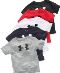 Under Armour's ultra-soft HeatGear® tee wicks away sweat to keep your little man dry, cool, and comfy. Under Armour's ultra-soft HeatGear® tee wicks away sweat to keep your little man dry, cool, and comfy.