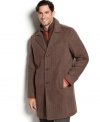Welcome the cool-weather with style that warms you up in this handsome wool-blend overcoat from Kenneth Cole.