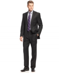 In a classic black herringbone, this Jones New York suit cuts a sophisticated figure in your dress wardrobe. In a classic black herringbone, this Jones New York suit cuts a sophisticated figure in your dress wardrobe.