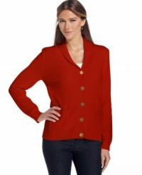 Karen Scott's cozy cardigan looks really classic with a shawl collar and easy fit. Pair it with dark jeans for a weekend-ready outfit! Karen Scott's cozy cardigan looks really classic with a shawl collar and easy fit. Pair it with dark jeans for a weekend-ready outfit!
