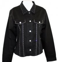 Katina Marie - Mona Lisa Casual Stretch Denim, Long Sleeve, Crystal Studded, Denim Jacket - Black Katina Marie - Mona Lisa Casual Stretch Denim, Long Sleeve, Crystal Studded, Denim Jacket - Black