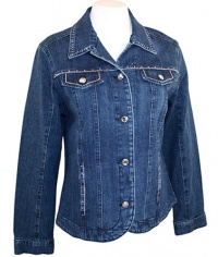 Katina Marie - Mona Lisa Casual Stretch Denim, Long Sleeve, Crystal Studded, Fitted Denim Jacket - Dark Denim Katina Marie - Mona Lisa Casual Stretch Denim, Long Sleeve, Crystal Studded, Fitted Denim Jacket - Dark Denim
