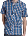 Fred Perry Men's Short Sleeve Tartan Shirt,Turquoise,Small