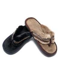 Perfect for puttering around the house or running out for the morning paper, these faux fur Flip Flops from Isotoner put cozy comfort in every step. Perfect for puttering around the house or running out for the morning paper, these faux fur Flip Flops from Isotoner put cozy comfort in every step.