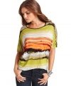 With bright painterly stripes, this Kensie top is perfect for adding a pop of print to your cold-weather wardrobe!