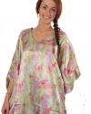 Women's Satin Caftan/kaftan, Style#caf02, Plus Size (Fits 1x to 6x), Green Floral Print