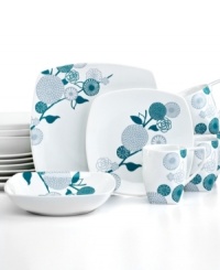 An abstract floral design set in turquoise lends a fun and whimsical element to your table in this Gia dinnerware set from 222 Fifth. Crafted of pure porcelain for everyday use. An abstract floral design set in turquoise lends a fun and whimsical element to your table in this Gia dinnerware set from 222 Fifth. Crafted of pure porcelain for everyday use.