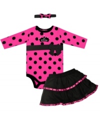 This bodysuit, tutu and headband set by Baby Essentials will have her looking so pretty in polka dots This bodysuit, tutu and headband set by Baby Essentials will have her looking so pretty in polka dots