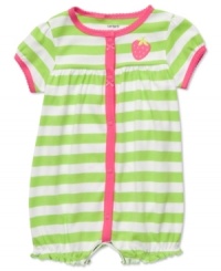 She'll look sweeter than a strawberry in this adorable bodysuit with embroidery details from Carter's. Has snaps at front and leg openings for easy changes. She'll look sweeter than a strawberry in this adorable bodysuit with embroidery details from Carter's. Has snaps at front and leg openings for easy changes.