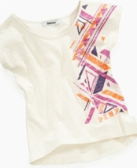With a geometric print, this breezy shirt from DKNY is a cool choice for her summer style. With a geometric print, this breezy shirt from DKNY is a cool choice for her summer style.