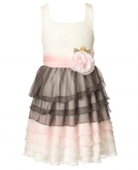 The soft colors and dainty lace ruffles on this dress from Bonnie Jean will let her subtly stand out wherever she goes. The soft colors and dainty lace ruffles on this dress from Bonnie Jean will let her subtly stand out wherever she goes.