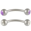 16g 16 gauge (1.2mm), 3/8 Inches (10mm) long - surgical steel eyebrow lip bars ear tragus rings earrings curved curve barbell straight bar with swarovski crystal clear and Violet lot AINI - Pierced Body Piercing Jewelry- Set of 2