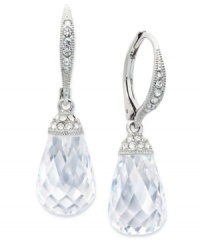 Add elegance with Eliot Danori's exquisite briolette-shaped drop earrings. Crafted in rhodium-plated brass, a gorgeous cubic zirconia (7 ct. t.w.) hangs from a leverback accented with crystals. Approximate drop: 5/8 inch. Add elegance with Eliot Danori's exquisite briolette-shaped drop earrings. Crafted in rhodium-plated brass, a gorgeous cubic zirconia (7 ct. t.w.) hangs from a leverback accented with crystals. Approximate drop: 5/8 inch.