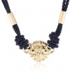 Anne Klein Roped In Gold-Tone Lion Icon Charm Navy Rope Necklace