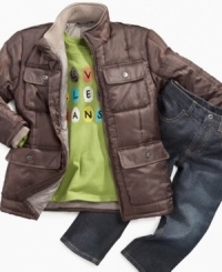 Get the ball rolling. He'll love playing in this puffer jacket, long sleeve shirt and jeans set from Calvin Klein, a style that's as tough as him. Get the ball rolling. He'll love playing in this puffer jacket, long sleeve shirt and jeans set from Calvin Klein, a style that's as tough as him.