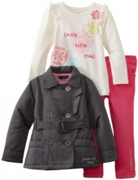 Calvin Klein Girls 2-6X Toddler Jacket With Tee And Pink Jean, Gray, 3T Calvin Klein Girls 2-6X Toddler Jacket With Tee And Pink Jean, Gray, 3T