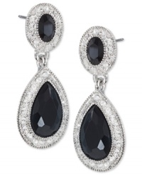 Look twice as nice with this set of double-drop earrings from Carolee. Crafted from silver-tone mixed metal, the pair features two faceted black stones adorned by sparkling glass accents. Approximate drop: 1-1/4 inches. Look twice as nice with this set of double-drop earrings from Carolee. Crafted from silver-tone mixed metal, the pair features two faceted black stones adorned by sparkling glass accents. Approximate drop: 1-1/4 inches.