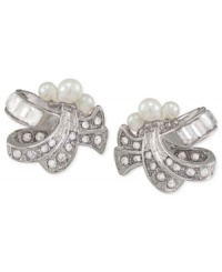 Ornate elegance. Carolee's stud earrings are crafted from silver-tone mixed metal with glass pearls clustered for a stylish touch. Glass crystals provide the luster. Approximate drop: 1/8 inch.