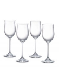 These sleek wine glasses have a graceful bell shape, just right for serving chilled chardonnay and crisp Pinot Noir. Set of four.