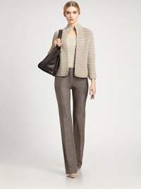 A hint of cashmere adds softness to this sophisticated melange tweed bootcut style.Self waistband with belt loopsZip fly with hook-and-bar closureFlared legFully linedInseam, about 3495% wool/4% cashmere/1% elastaneDry cleanImported of Italian fabricModel shown is 5'11 (180cm) wearing US size 4. A hint of cashmere adds softness to this sophisticated melange tweed bootcut style.Self waistband with belt loopsZip fly with hook-and-bar closureFlared legFully linedInseam, about 3495% wool/4% cashmere/1% elastaneDry cleanImported of Italian fabricModel shown is 5'11 (180cm) wearing US size 4.