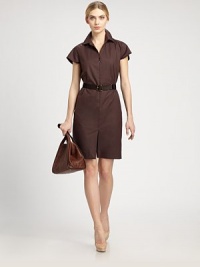 Crisp cotton poplin with a hint of stretch, tailored in a chic style and cinched with a supple leather belt.Point collarCap sleevesConcealed zip frontIncluded beltSide zipper pocketsFront hemline ventAbout 26 from natural waist98% cotton/2% elastaneDry cleanMade in SwitzerlandModel shown is 5'11 (180cm) wearing US size 4. Crisp cotton poplin with a hint of stretch, tailored in a chic style and cinched with a supple leather belt.Point collarCap sleevesConcealed zip frontIncluded beltSide zipper pocketsFront hemline ventAbout 26 from natural waist98% cotton/2% elastaneDry cleanMade in SwitzerlandModel shown is 5'11 (180cm) wearing US size 4.