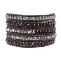 Chan Luu Burgundy Crystal Mix Wrap Bracelet on Natural Dark Brown Colored Leather Chan Luu Burgundy Crystal Mix Wrap Bracelet on Natural Dark Brown Colored Leather