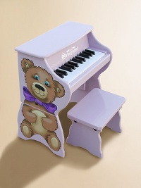 An adorable toddler piano sits on the ground and can easily be raised into an upright as a child grows. For ages 3 and up Teddy bear decoration on one side Makes chime-like piano sounds Songbook included with classic songs Keys spaced to teach proper finger placement Removable color-coordinated strip guides small fingers from chord to chord Hardwood/hardboard 17W X 10¾H X 10½D Imported An adorable toddler piano sits on the ground and can easily be raised into an upright as a child grows. For ages 3 and up Teddy bear decoration on one side Makes chime-like piano sounds Songbook included with classic songs Keys spaced to teach proper finger placement Removable color-coordinated strip guides small fingers from chord to chord Hardwood/hardboard 17W X 10¾H X 10½D Imported