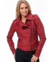 Dollhouse Lamb Touch Asymmetric Zip Moto Jacket with Diamond-Quilt Detail and Pop Color Lining
