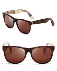 Be ahead of the wayfarer curve in these Super shades, featuring a colorful print on the inner side of the tortoise frames. Be ahead of the wayfarer curve in these Super shades, featuring a colorful print on the inner side of the tortoise frames.