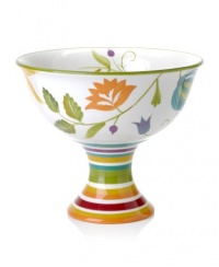 Clay Art Floral Stripe 9-Inch Striped Footed Bowl Clay Art Floral Stripe 9-Inch Striped Footed Bowl