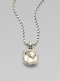 From the Albion Collection. A beautiful faceted prasiolite center stone surrounded by dazzling diamonds. Diamonds, .52 tcw Prasiolite Sterling silver Size, about ¾L X ¾ W Imported Please note: Chain sold separately. From the Albion Collection. A beautiful faceted prasiolite center stone surrounded by dazzling diamonds. Diamonds, .52 tcw Prasiolite Sterling silver Size, about ¾L X ¾ W Imported Please note: Chain sold separately.