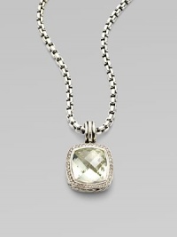 From the Albion Collection. A beautiful faceted prasiolite center stone surrounded by dazzling diamonds. Diamonds, .52 tcw Prasiolite Sterling silver Size, about ¾L X ¾ W Imported Please note: Chain sold separately. 