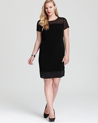 The streamlined DKNYC Plus shift dress gets an edgy update with sheer chiffon trim. Style with a cardigan for days at the office, then punk it up with a leather jacket for all your after-hours adventures. The streamlined DKNYC Plus shift dress gets an edgy update with sheer chiffon trim. Style with a cardigan for days at the office, then punk it up with a leather jacket for all your after-hours adventures.