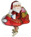 The bearer of gifts! Carrying bags of presents, this Santa Claus ornament brings out the kid in everyone. Mouth-blown and hand-painted with signature Inge-Glas craftsmanship.