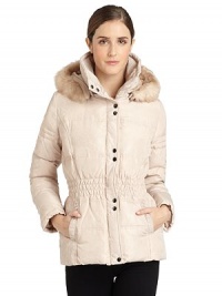 THE LOOKRemovable faux fur-trimmed hooded back Flap collarFront zip and snap closureCinched waistDual seam pocketsTHE FITAbout 25 from shoulder to hemTHE MATERIALShell: polyesterFill: down/waterfowl feathersFaux fur trim: modacrylic/acrylicFully linedCARE & ORIGINMachine washImportedModel shown is 5'10 (177cm) wearing US size Small. THE LOOKRemovable faux fur-trimmed hooded back Flap collarFront zip and snap closureCinched waistDual seam pocketsTHE FITAbout 25 from shoulder to hemTHE MATERIALShell: polyesterFill: down/waterfowl feathersFaux fur trim: modacrylic/acrylicFully linedCARE & ORIGINMachine washImportedModel shown is 5'10 (177cm) wearing US size Small.