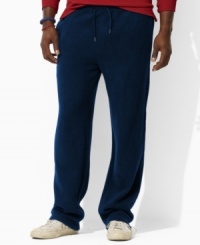 A classic-fitting drawstring pant in soft ribbed cotton is designed for casual comfort and style. A classic-fitting drawstring pant in soft ribbed cotton is designed for casual comfort and style.